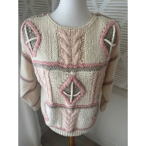 Vintage Le Pull-Over by Irene Leung Small Knit Cream Pink Shoulder Pad Sweater - Picture 2 of 8